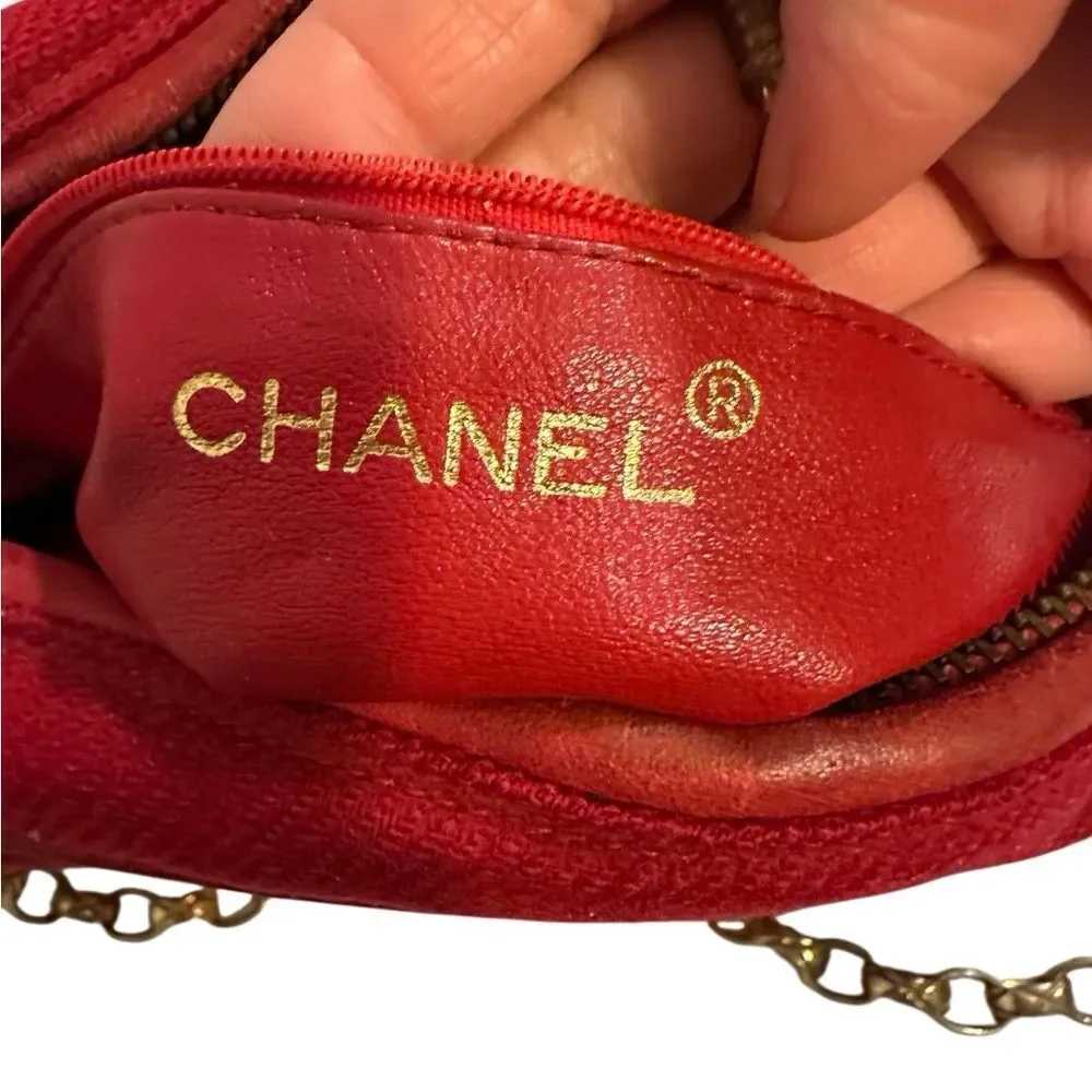 Chanel Quilted Red Crossbody Bag with Gold Chain